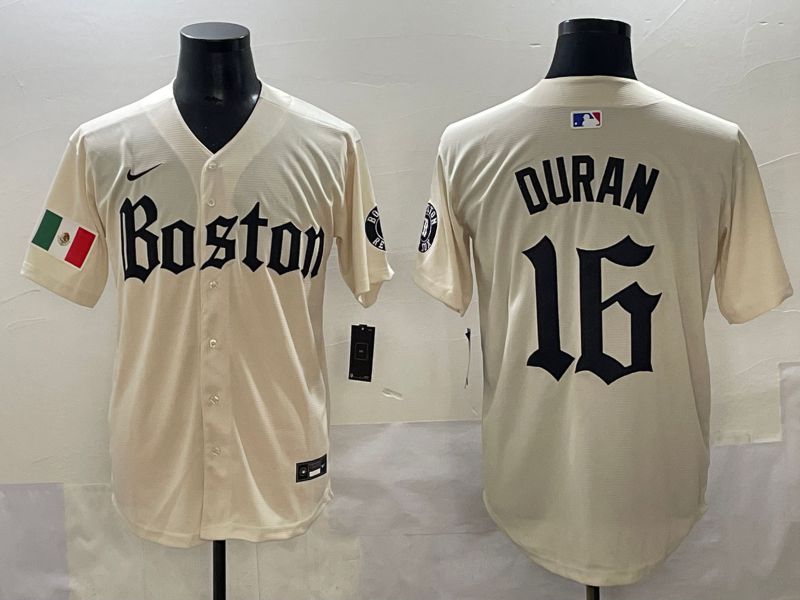 Men 2025 Boston Red Sox #16 Duran Cream Five generations Joint Name Nike MLB Jersey style 14